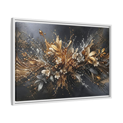 Side Mockup 10. Floral Floral Burst Black Gold Silver shown as stretched canvas wall art
