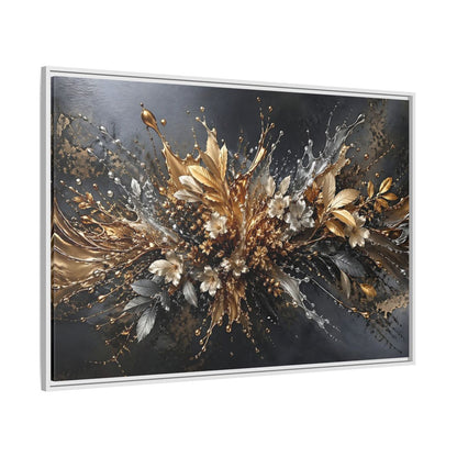 Side Mockup 7. Floral Floral Burst Black Gold Silver shown as stretched canvas wall art