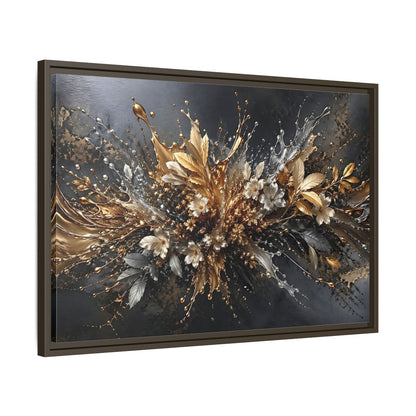 Side Mockup 11. Floral Floral Burst Black Gold Silver shown as stretched canvas wall art