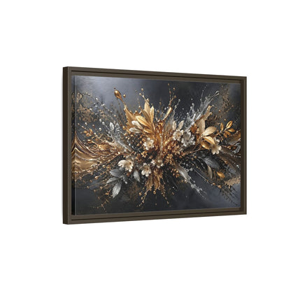 Side Mockup 2. Floral Floral Burst Black Gold Silver shown as stretched canvas wall art