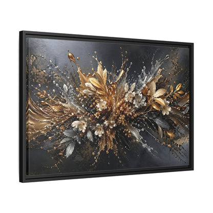 Side Mockup 14. Floral Floral Burst Black Gold Silver shown as stretched canvas wall art
