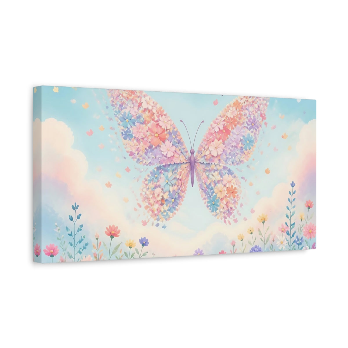 Side Mockup 3. Floral Butterfly Over Meadow shown as canvas print