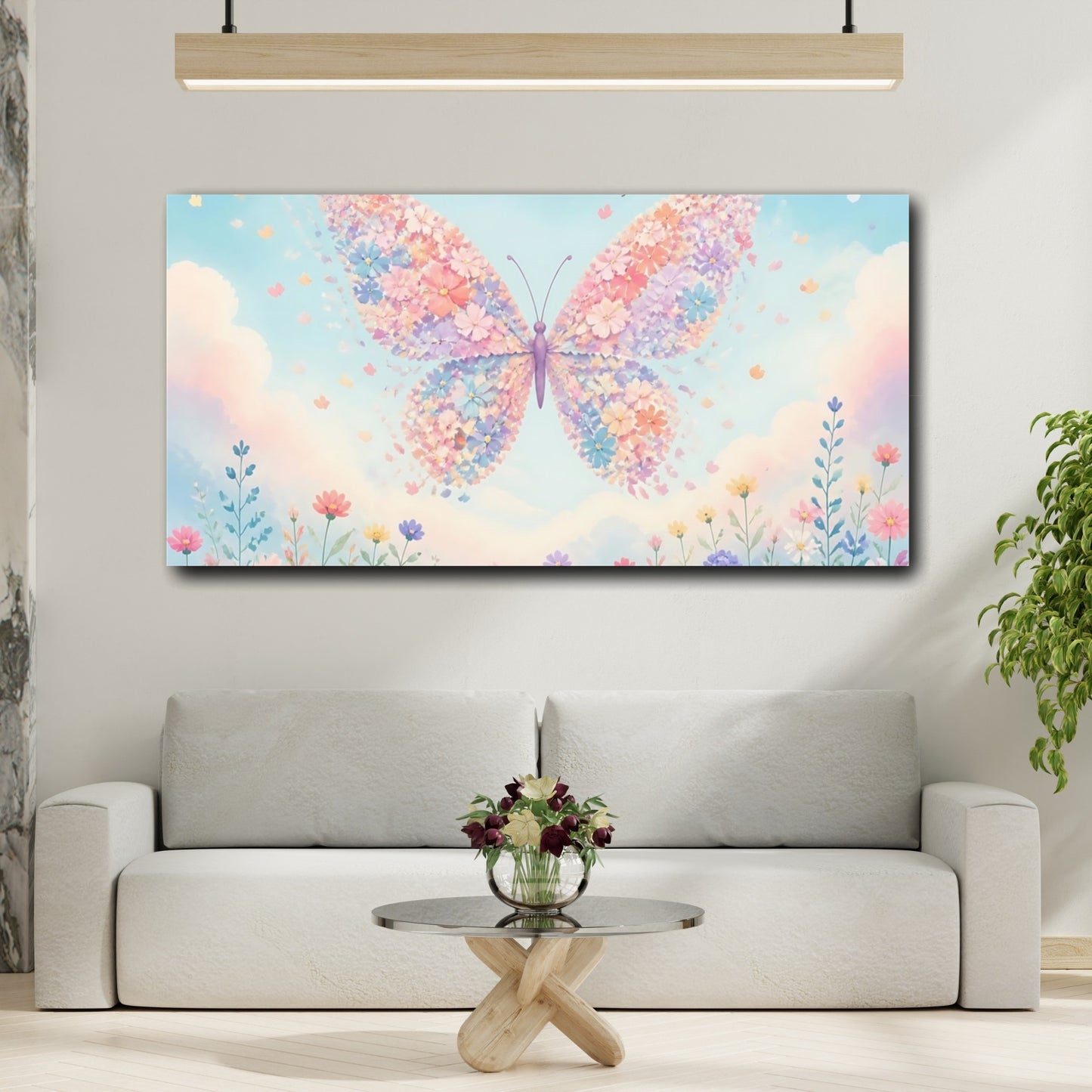 Mockup 2. Floral Butterfly Over Meadow shown as canvas print