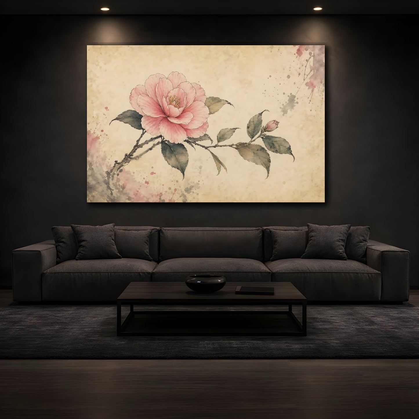Mockup 3. Floral Camellia Flower Pink Floral Art shown as stretched canvas wall art