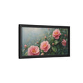 Side Mockup 8. Floral Camellia Flowers Pink Floral Rain shown as stretched canvas wall art