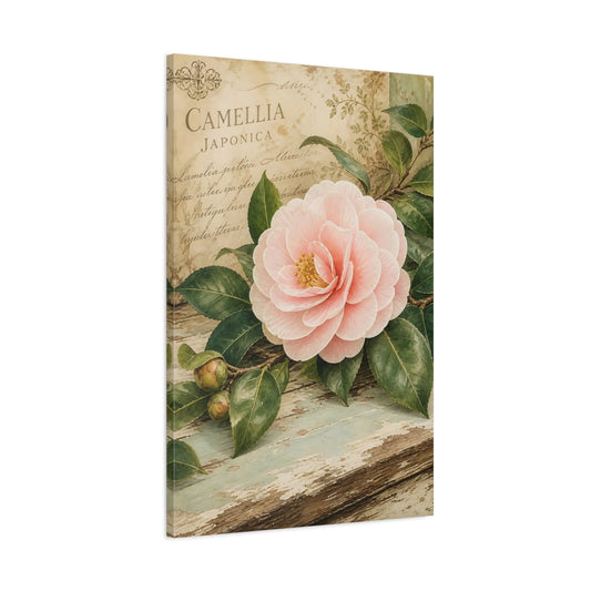 Main Mockup. Floral Camellia Pink Floral shown as stretched canvas wall art