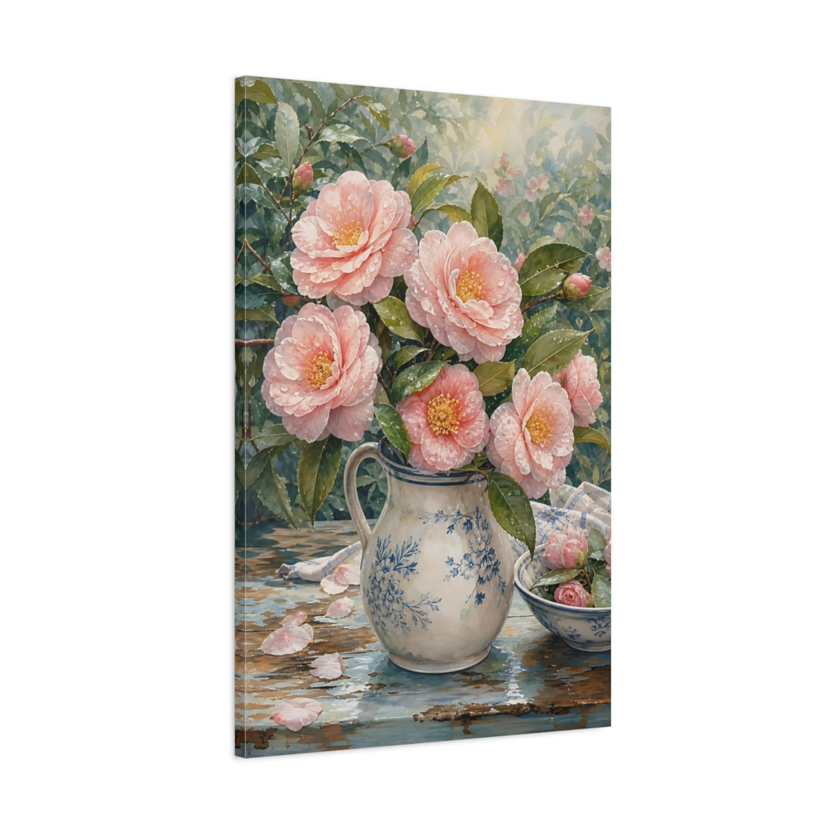 Main Mockup. Floral Camellias Pink Camellia Floral shown as stretched canvas wall art