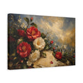 Side Mockup 4. Floral Camellias Red Camellias shown as stretched canvas wall art