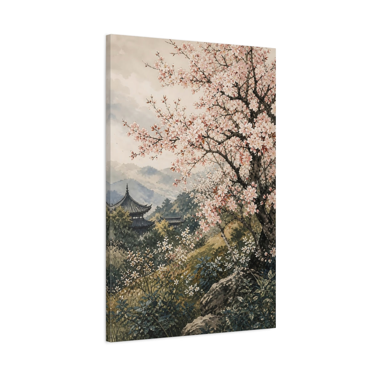 Main Mockup. Floral Cherry Blossom Pink Cherry Blossom shown as stretched canvas wall art