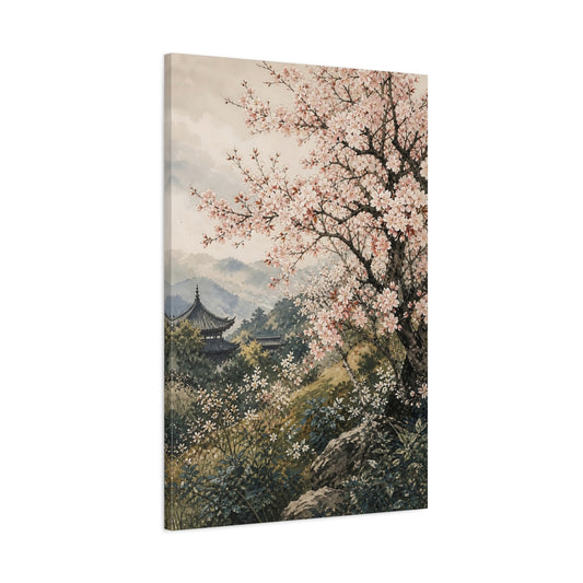 Main Mockup. Floral Cherry Blossom Pink Cherry Blossom shown as stretched canvas wall art