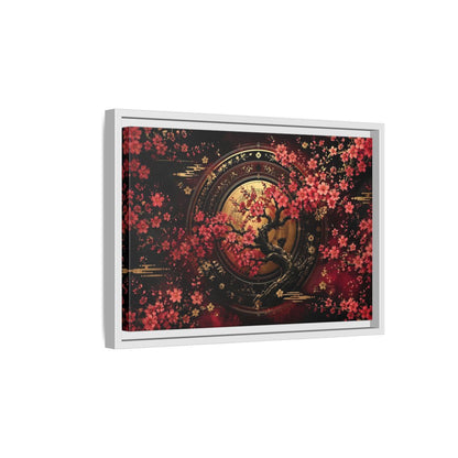 Side Mockup 4. Floral Cherry Blossom Tree Red Black Gold shown as stretched canvas wall art
