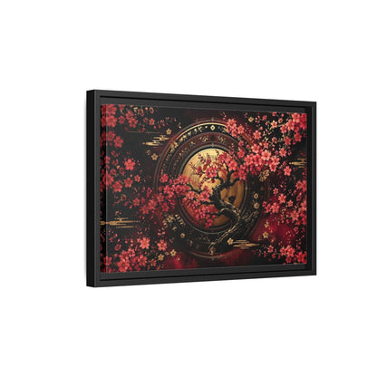 Side Mockup 6. Floral Cherry Blossom Tree Red Black Gold shown as stretched canvas wall art