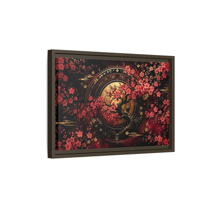 Side Mockup 5. Floral Cherry Blossom Tree Red Black Gold shown as stretched canvas wall art