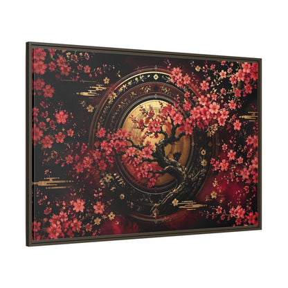Side Mockup 8. Floral Cherry Blossom Tree Red Black Gold shown as stretched canvas wall art