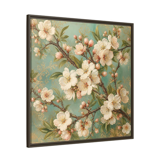 Main Mockup. Floral Cherry Blossoms Cherry Blossom Teal shown as stretched canvas wall art