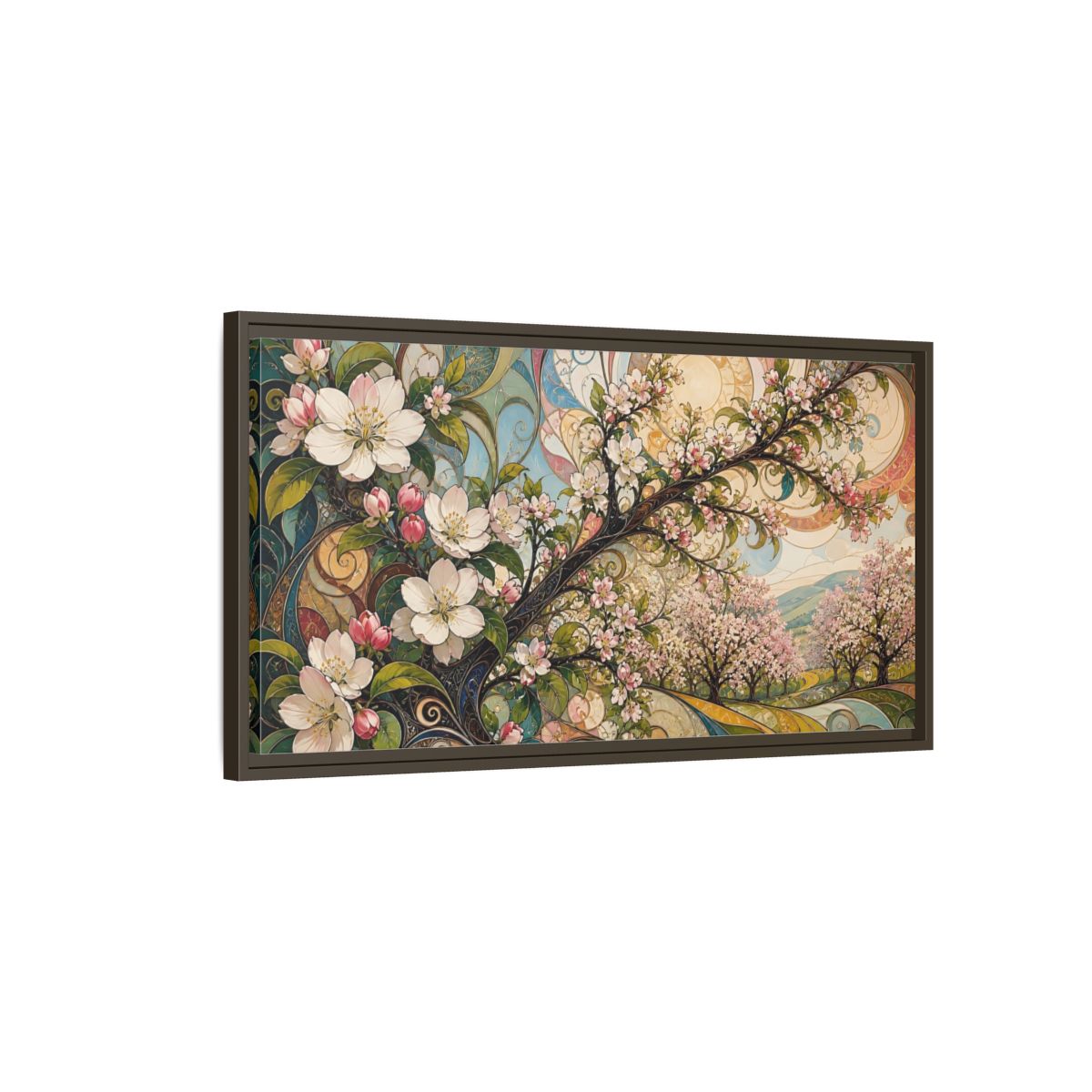 Main Mockup. Floral Cherry Blossoms Colorful Floral shown as stretched canvas wall art