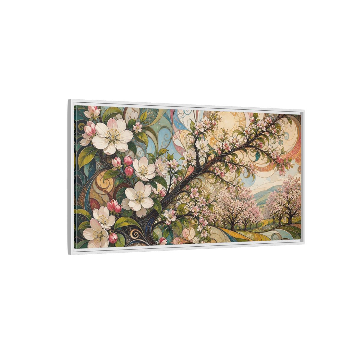 Side Mockup 3. Floral Cherry Blossoms Colorful Floral shown as stretched canvas wall art
