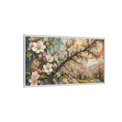 Side Mockup 3. Floral Cherry Blossoms Colorful Floral shown as stretched canvas wall art