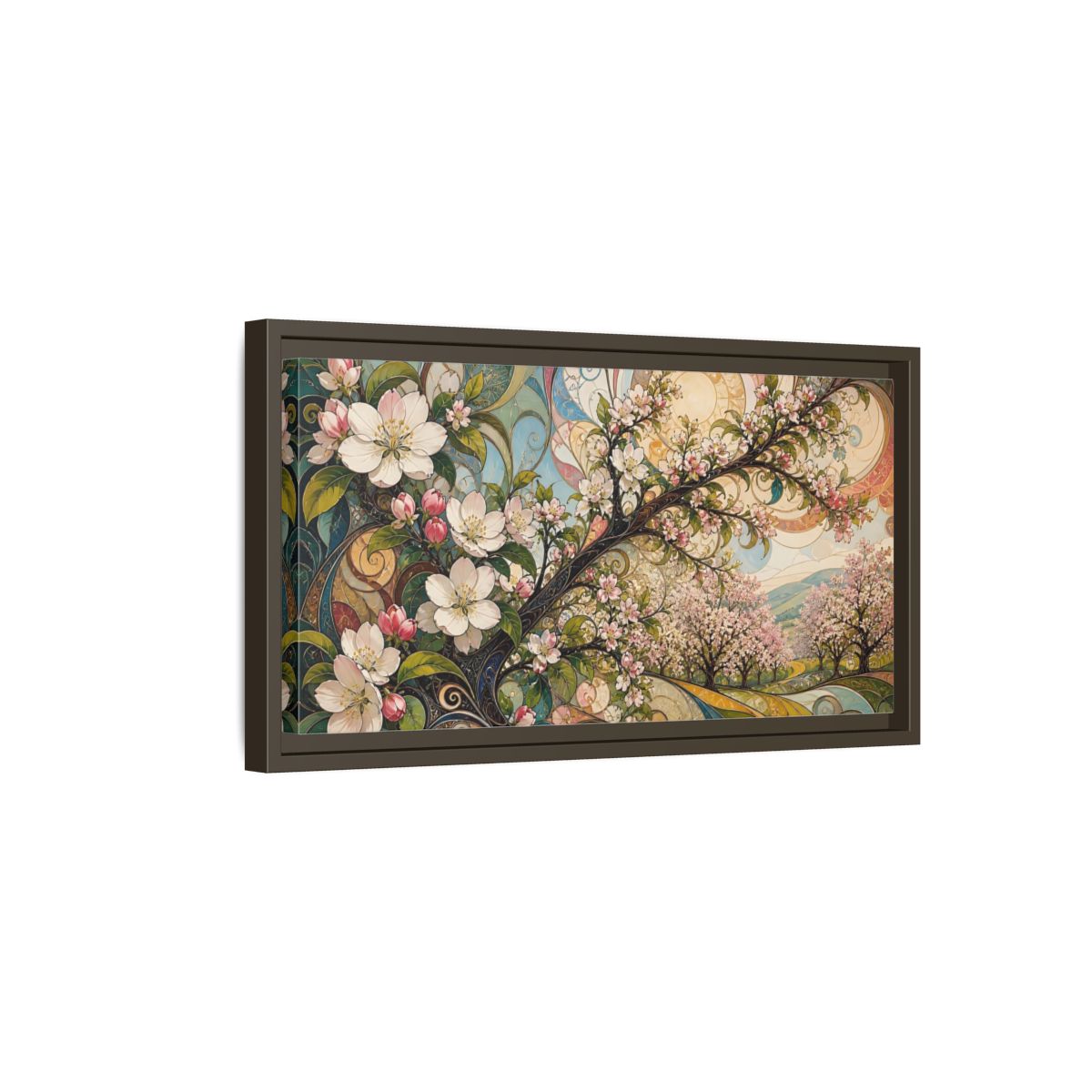 Side Mockup 7. Floral Cherry Blossoms Colorful Floral shown as stretched canvas wall art
