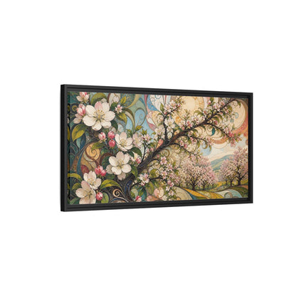 Side Mockup 2. Floral Cherry Blossoms Colorful Floral shown as stretched canvas wall art