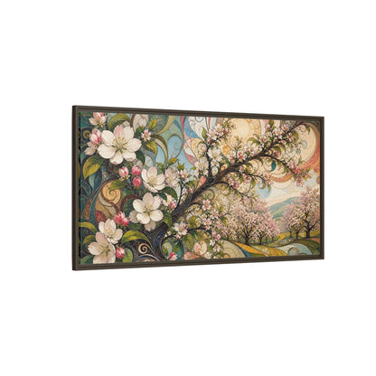 Side Mockup 4. Floral Cherry Blossoms Colorful Floral shown as stretched canvas wall art