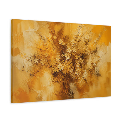 Side Mockup 3. Floral Cherry Blossoms Golden Floral Abstract shown as stretched canvas wall art