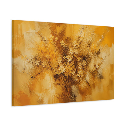 Side Mockup 2. Floral Cherry Blossoms Golden Floral Abstract shown as stretched canvas wall art