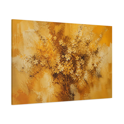 Side Mockup 1. Floral Cherry Blossoms Golden Floral Abstract shown as stretched canvas wall art