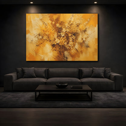 Mockup 3. Floral Cherry Blossoms Golden Floral Abstract shown as stretched canvas wall art