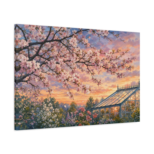 Main Mockup. Floral Cherry Blossoms Pastel Floral Landscape shown as stretched canvas wall art