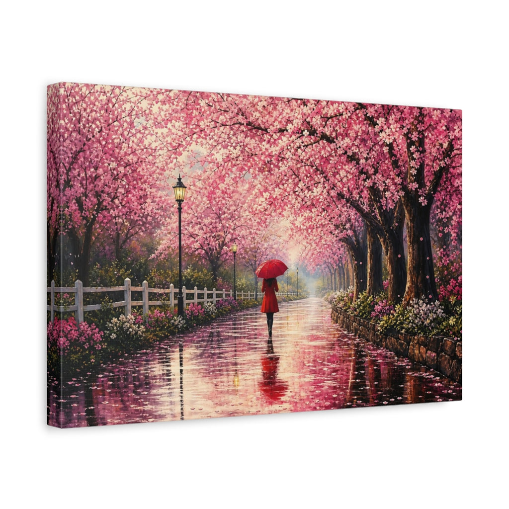 Side Mockup 4. Floral Cherry Blossoms Pink Cherry Blossom shown as stretched canvas wall art