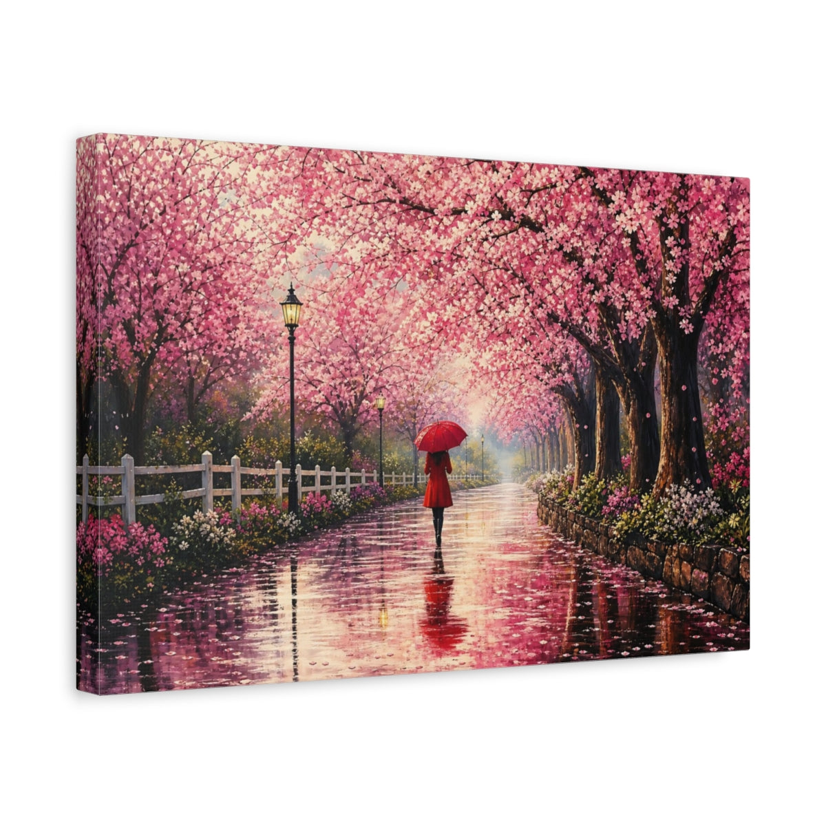 Side Mockup 4. Floral Cherry Blossoms Pink Cherry Blossom shown as stretched canvas wall art