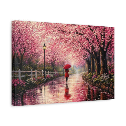Side Mockup 4. Floral Cherry Blossoms Pink Cherry Blossom shown as stretched canvas wall art