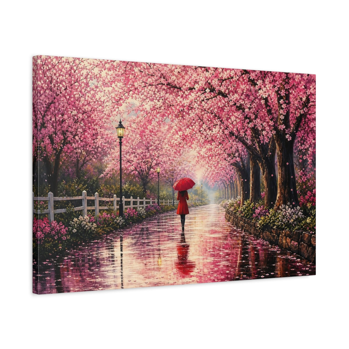 Side Mockup 2. Floral Cherry Blossoms Pink Cherry Blossom shown as stretched canvas wall art