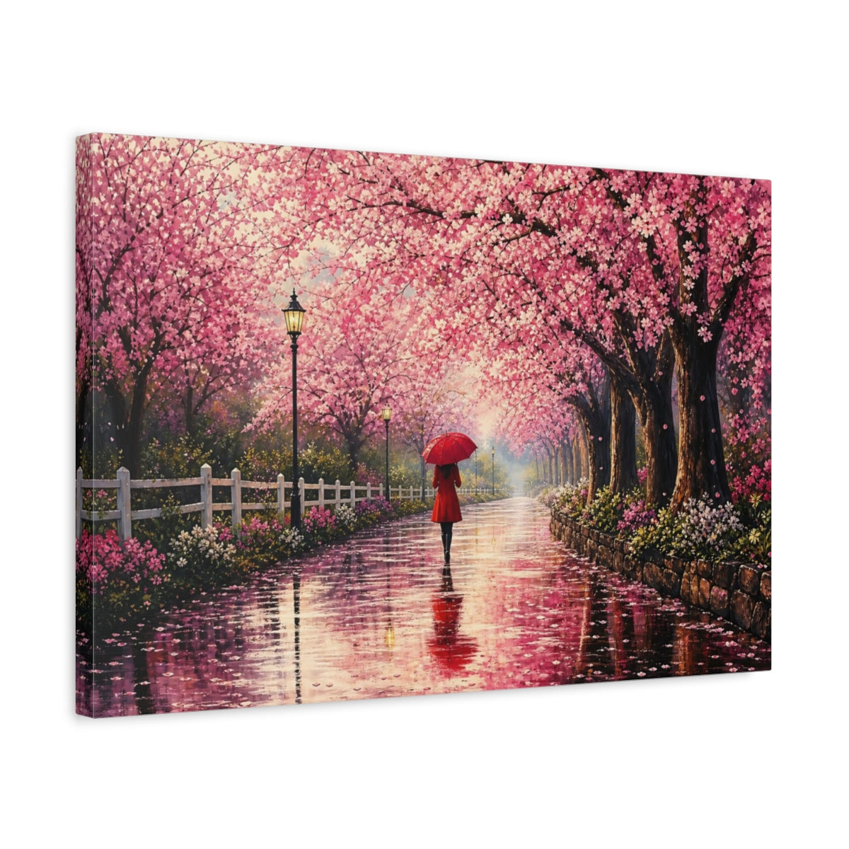 Side Mockup 3. Floral Cherry Blossoms Pink Cherry Blossom shown as stretched canvas wall art