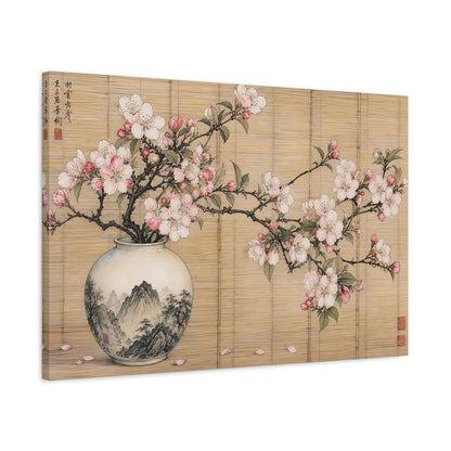 Side Mockup 2. Floral Cherry Blossoms Pink Cherry Blossoms shown as stretched canvas wall art