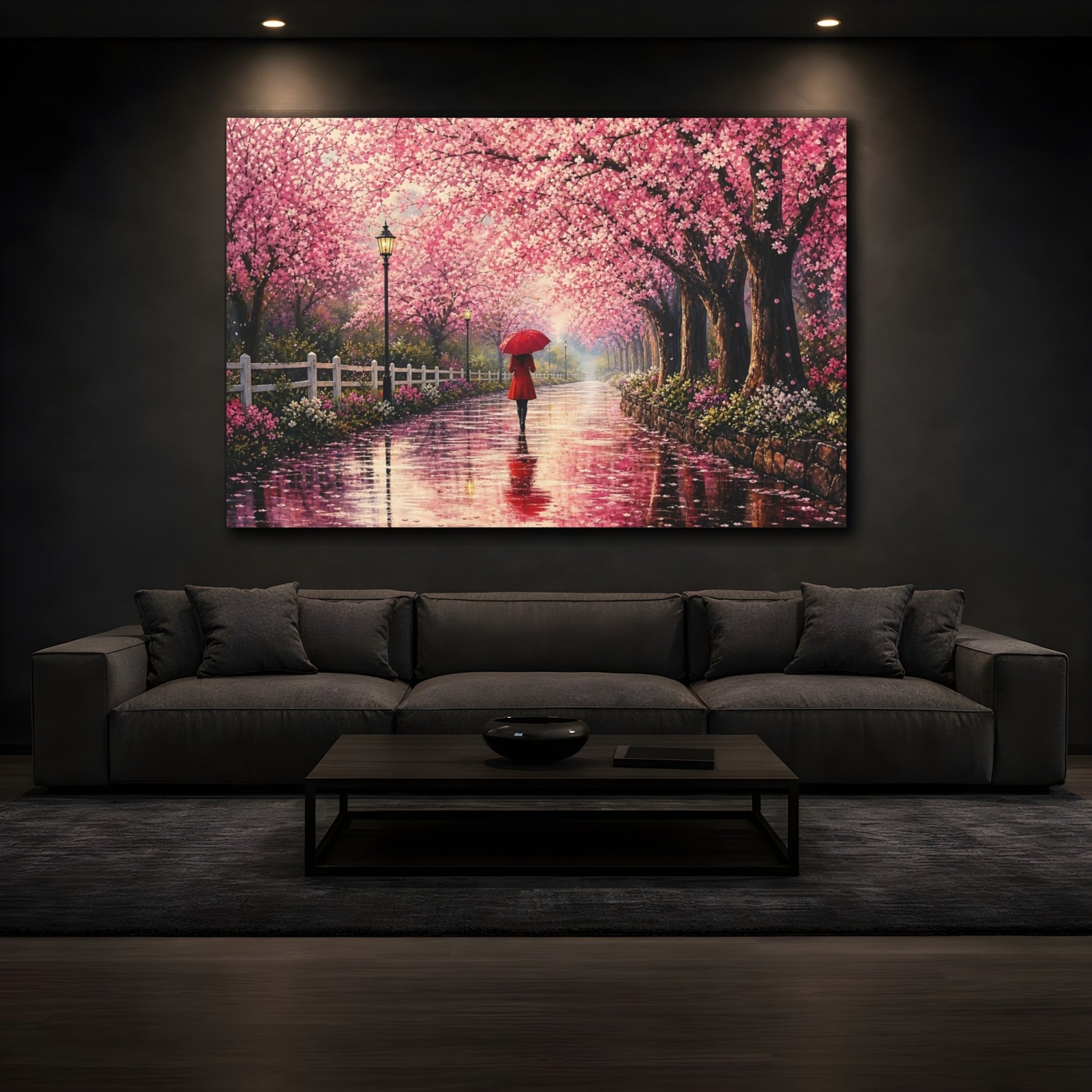 Mockup 3. Floral Cherry Blossoms Pink Cherry Blossom shown as stretched canvas wall art