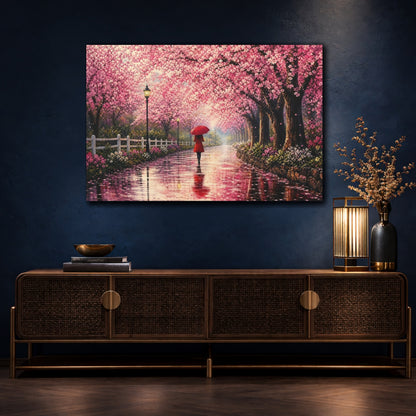 Mockup 4. Floral Cherry Blossoms Pink Cherry Blossom shown as stretched canvas wall art