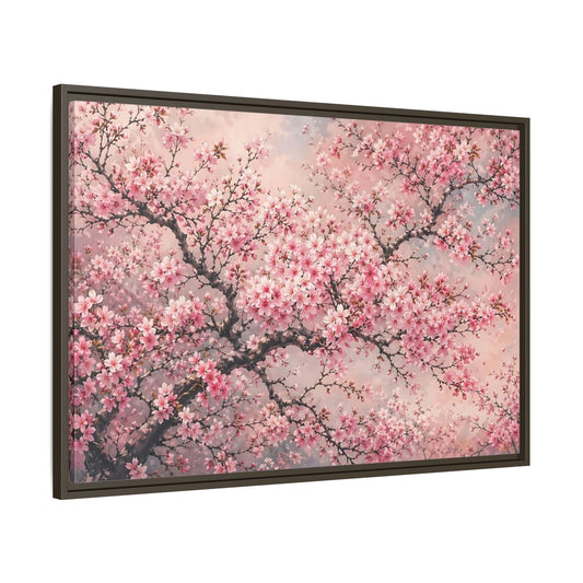 Main Mockup. Floral Cherry Blossoms Pink Cherry Blossoms shown as stretched canvas wall art