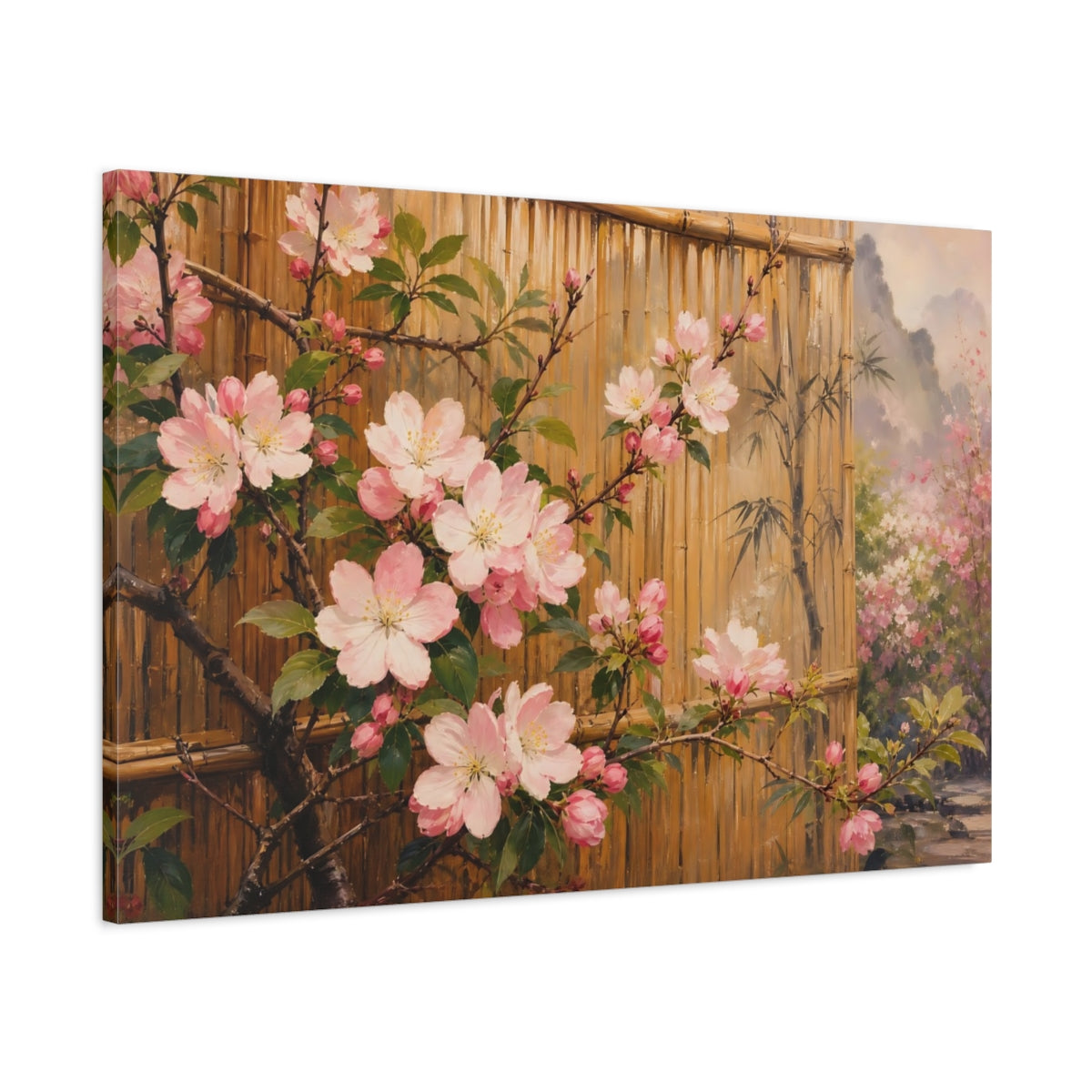 Main Mockup. Floral Cherry Blossoms Pink Cherry Blossoms shown as stretched canvas wall art