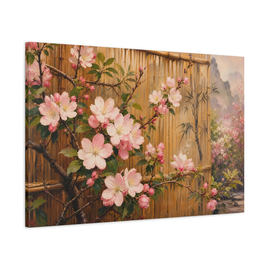 Main Mockup. Floral Cherry Blossoms Pink Cherry Blossoms shown as stretched canvas wall art