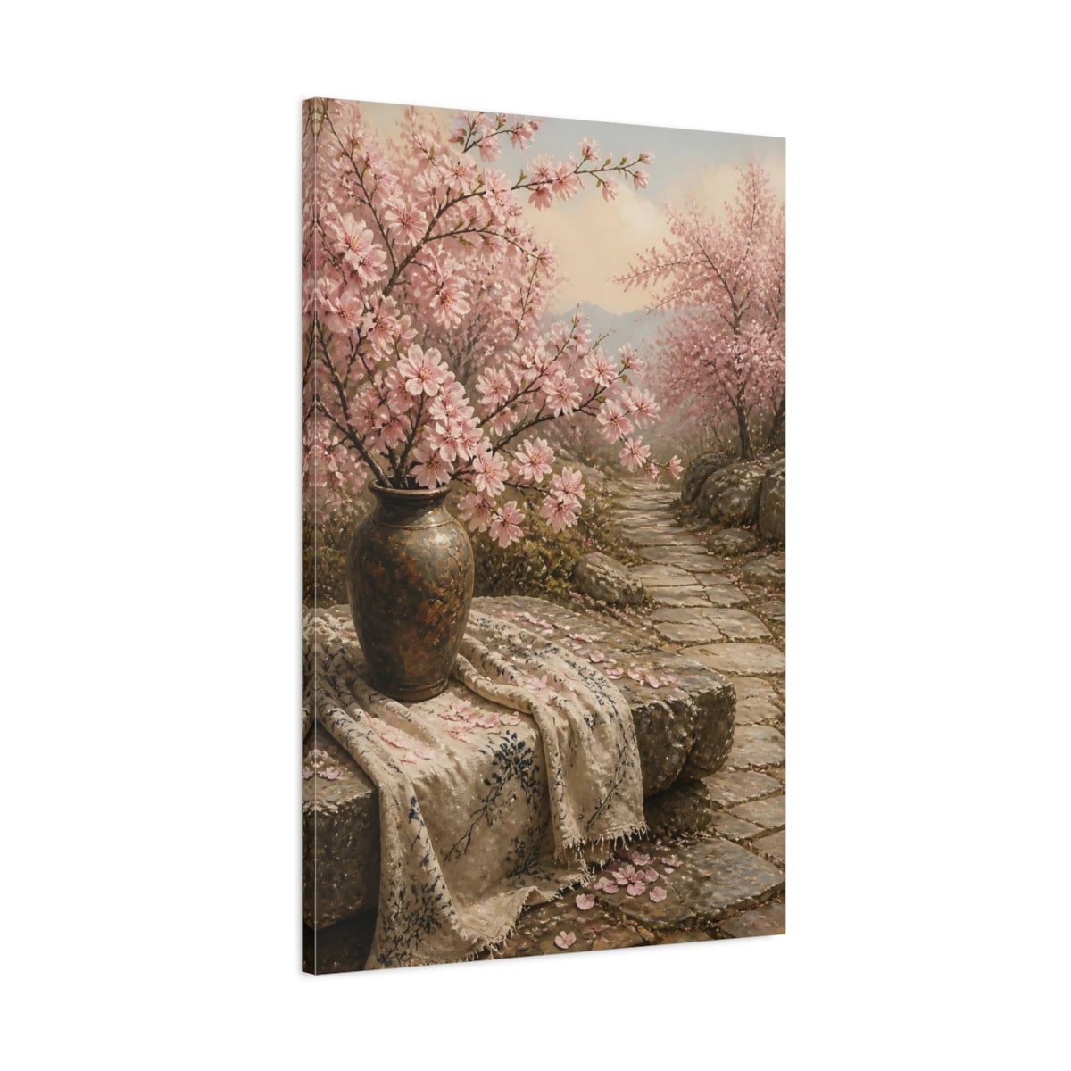 Main Mockup. Floral Cherry Blossoms Pink Cherry Blossoms shown as stretched canvas wall art