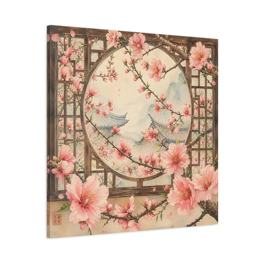 Main Mockup. Floral Cherry Blossoms Pink Cherry Blossoms shown as stretched canvas wall art