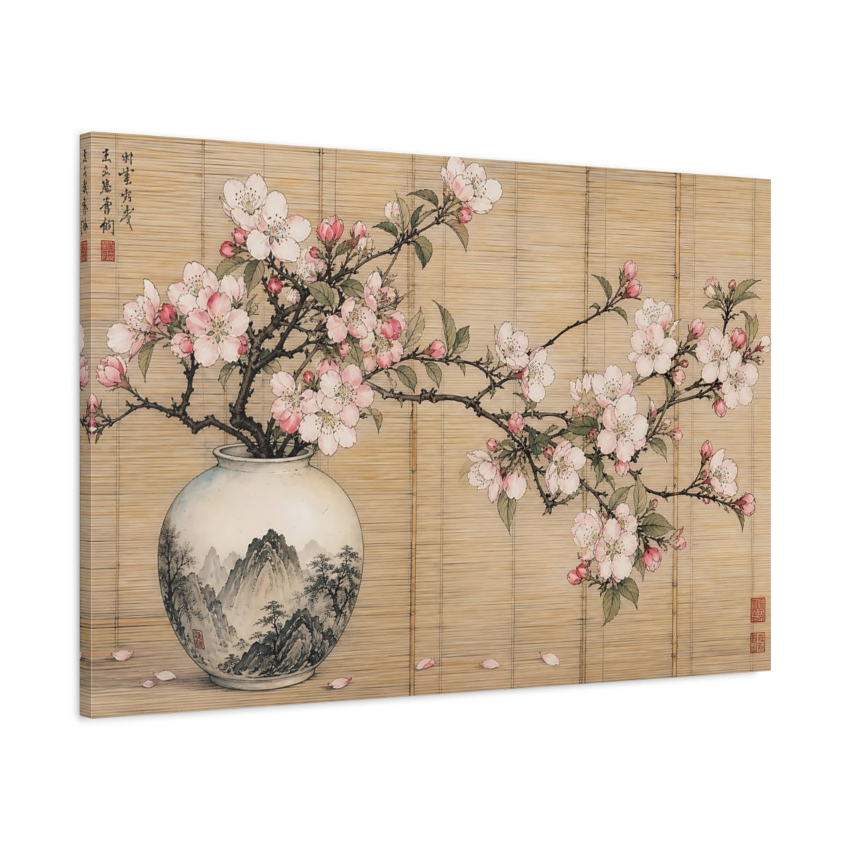 Main Mockup. Floral Cherry Blossoms Pink Cherry Blossoms shown as stretched canvas wall art