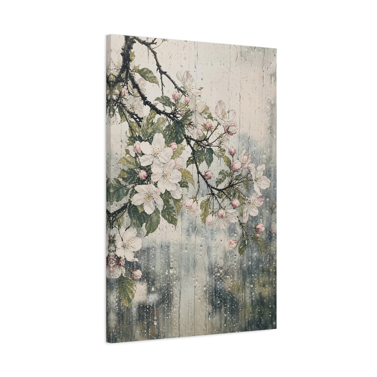 Main Mockup. Floral Cherry Blossoms Pink Floral Rain shown as stretched canvas wall art