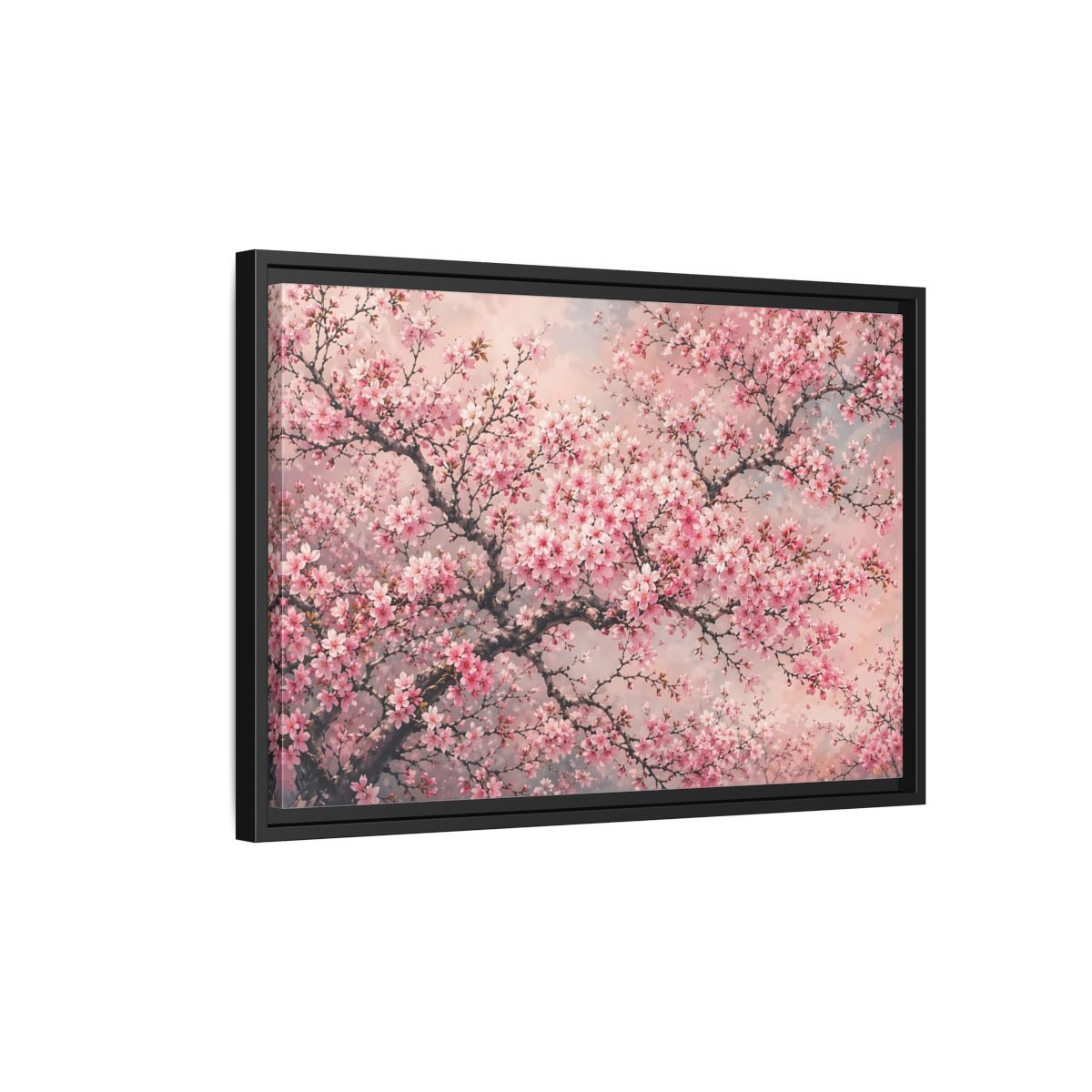 Side Mockup 3. Floral Cherry Blossoms Pink Cherry Blossoms shown as stretched canvas wall art