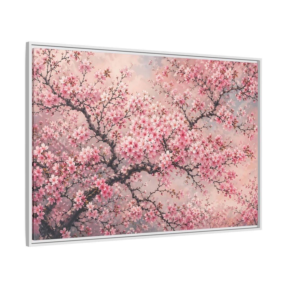 Side Mockup 7. Floral Cherry Blossoms Pink Cherry Blossoms shown as stretched canvas wall art