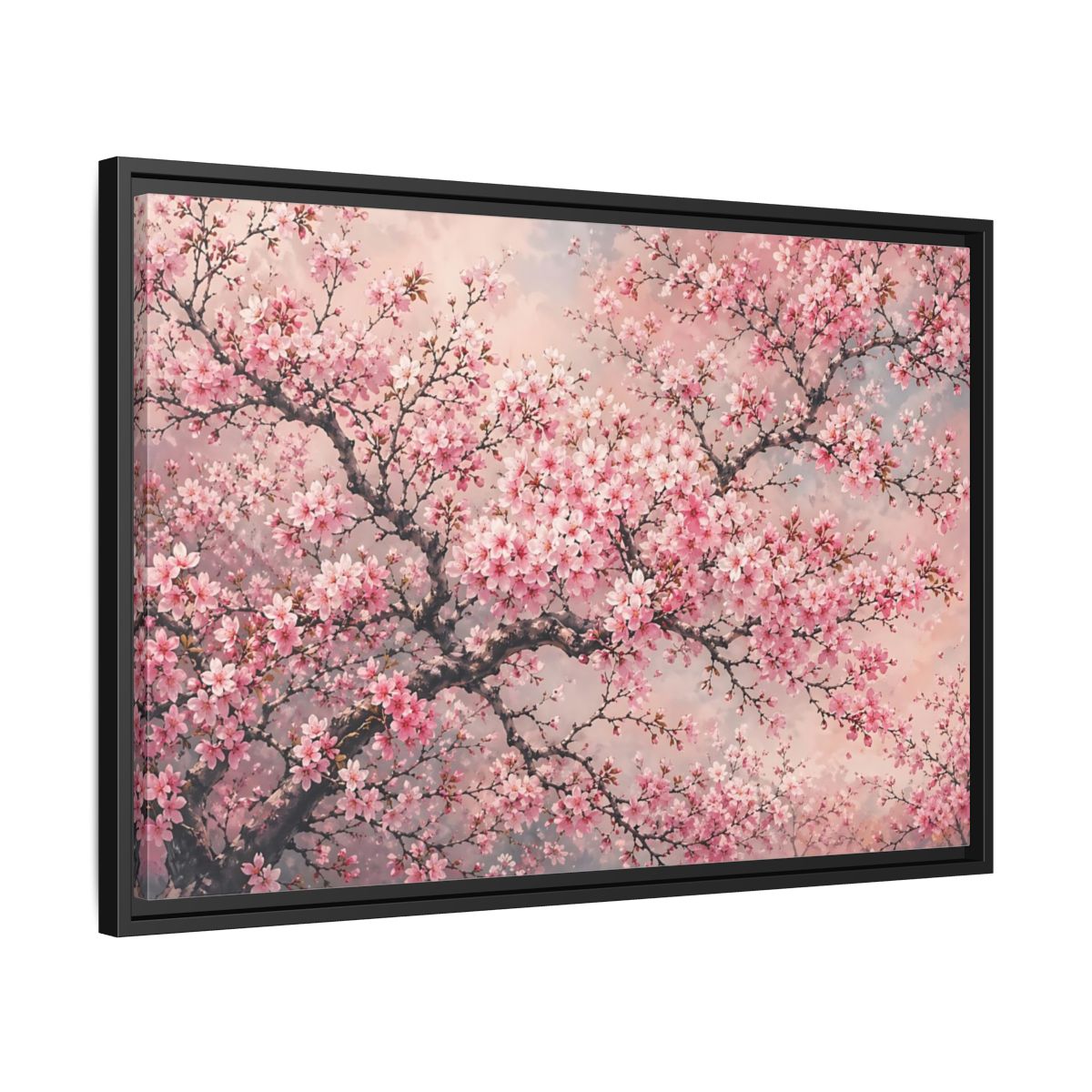Side Mockup 14. Floral Cherry Blossoms Pink Cherry Blossoms shown as stretched canvas wall art