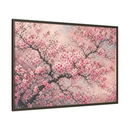 Side Mockup 8. Floral Cherry Blossoms Pink Cherry Blossoms shown as stretched canvas wall art