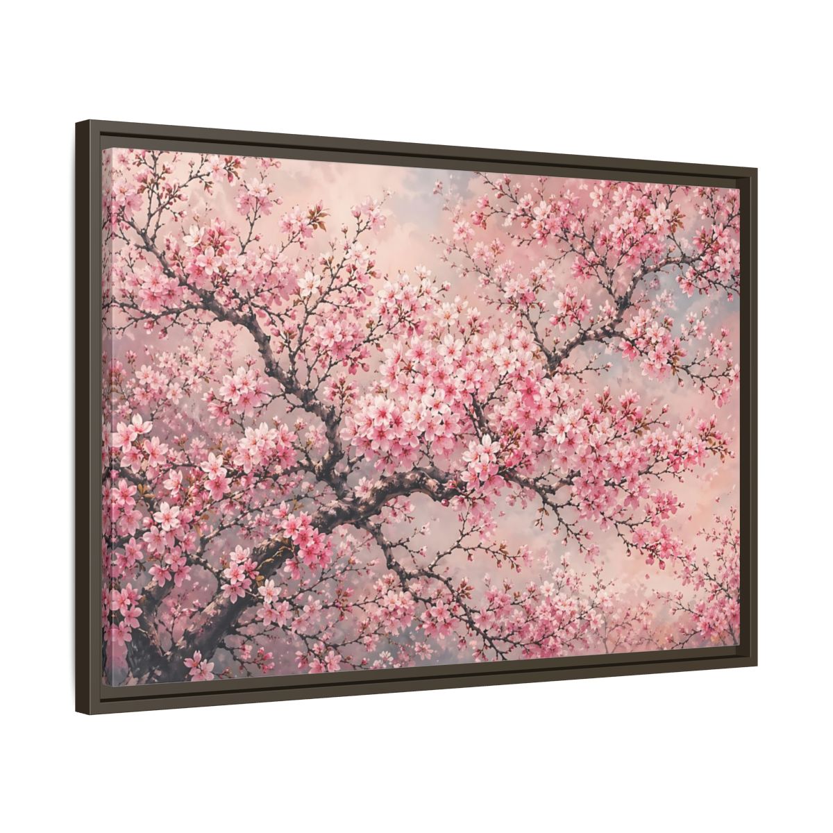 Side Mockup 11. Floral Cherry Blossoms Pink Cherry Blossoms shown as stretched canvas wall art